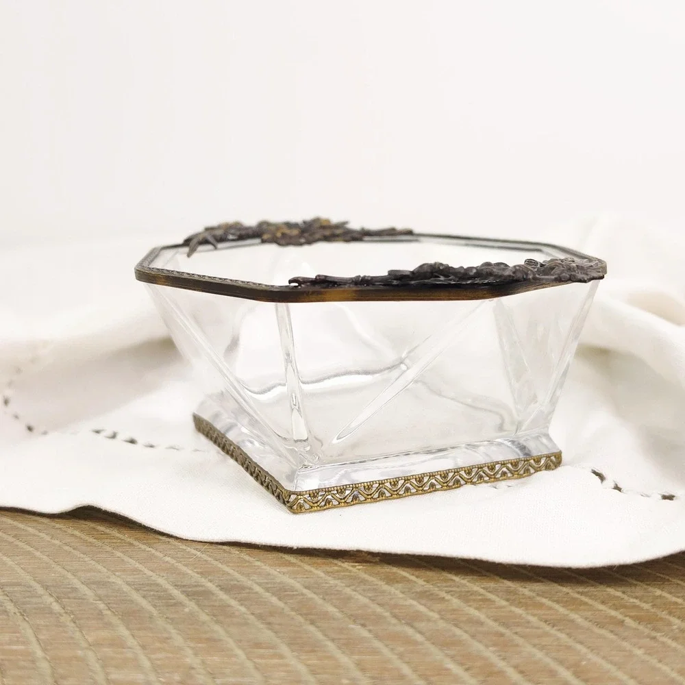 Vintage Candy Dish with Ornate‎ Handles, Decorative Cache Bowl, Trinket Dish